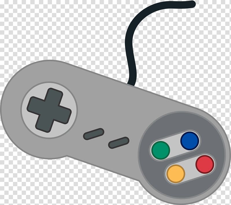 Gray corded game controller illustration, Super Nintendo.