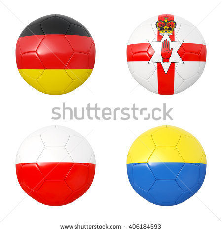 Soccer Balls Of Germany, Northern Ireland, Poland, Ukraine. 3d.