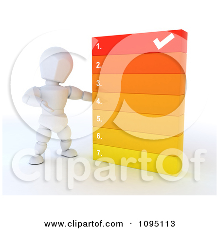 Clipart 3d White Character Going Over A Numbered List.