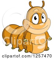 Clipart of a Cartoon Brown Caterpillar on a Leaf.