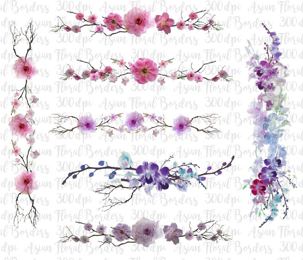 Asian Borders, Orchid borders, Cherry Blossom Digital.