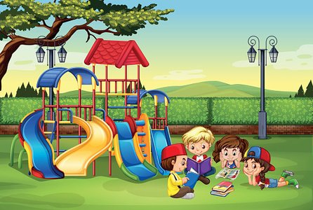 Children reading park Clipart Image.