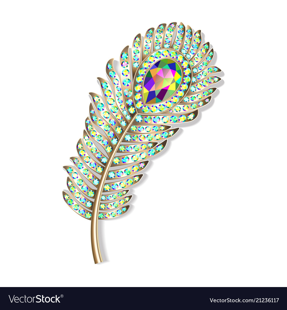 Brooch jewelery peacock feather with gems.