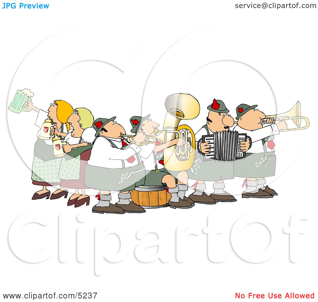 People Celebrating Oktoberfest with Live Music and Beer Clipart by.