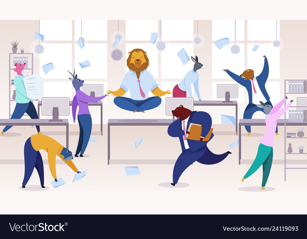 Office workers with animals heads clipart.