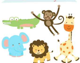 SALE Jungle clipart, Baby Animal clipart, Monkey clipart, Elephant.