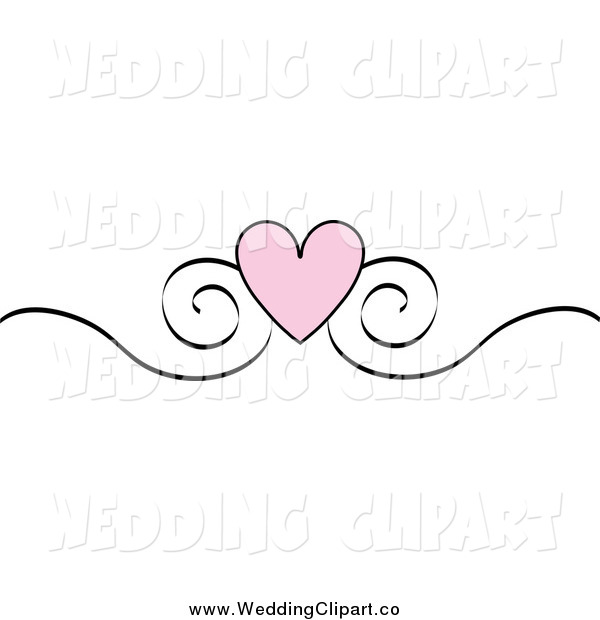 Vector Marriage Clipart of a Pink Heart and Sketched Black Scroll.