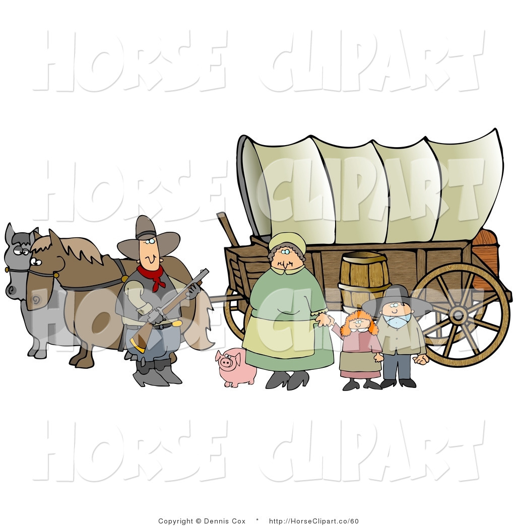 Clip Art of a Historical Family of Pioneer Settlers Standing.