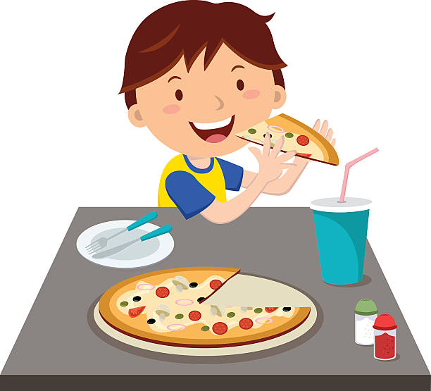 Child Eating Pizza Clipart.