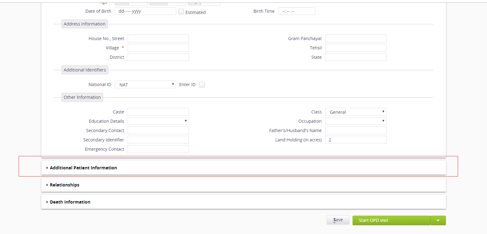 How to add new section in patient registration form.