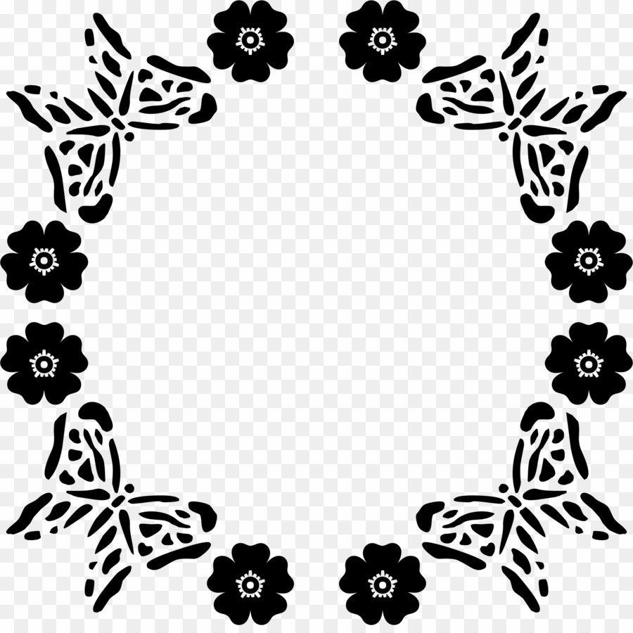 Flower Round Black And White PNG Picture Frames Floral.