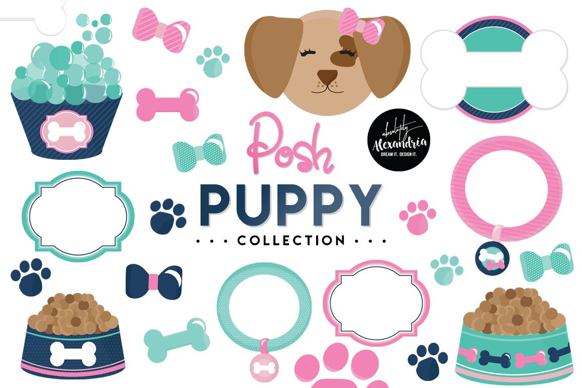 Posh Puppy Clipart Graphics & Digital Paper Patterns Bundle.