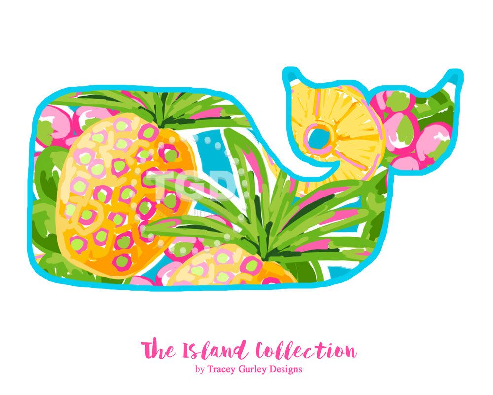 Preppy Whale with Pineapple Design clip art.