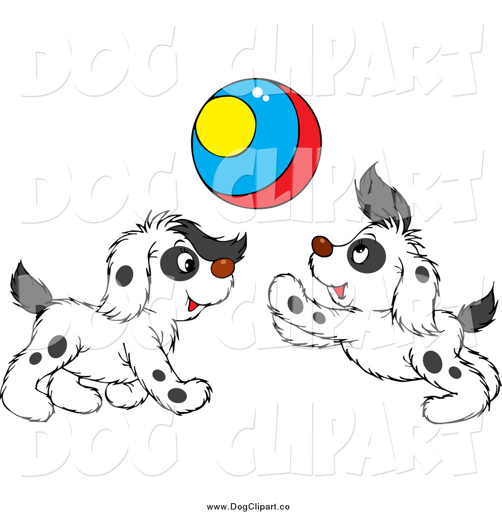 Vector Clip Art of Spotted Puppies Playing with a Colorful.