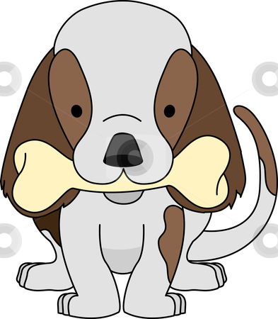 Illustration of puppy with bone stock vector.