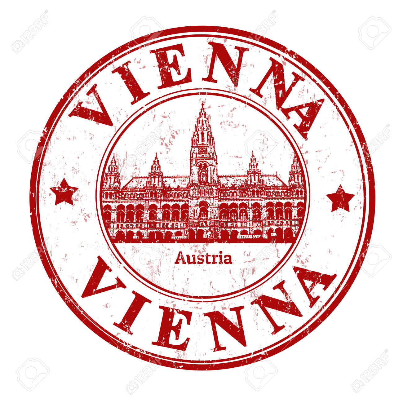 Grunge Rubber Stamp With Town Hall And The Word Vienna, Austria.