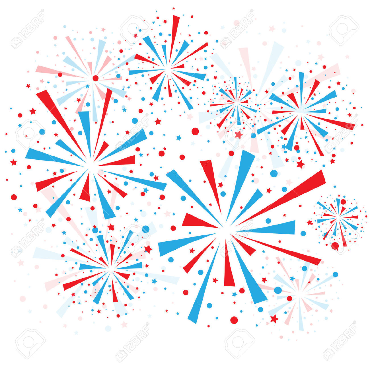 Red white and blue fireworks clipart.