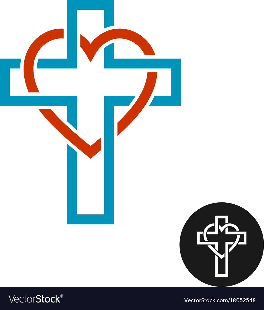 Heart and cross love religion theme logo.