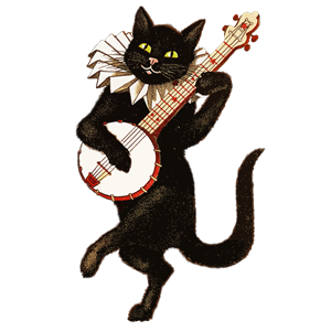 Vintage Cat Playing Banjo clipart, cliparts of Vintage Cat.