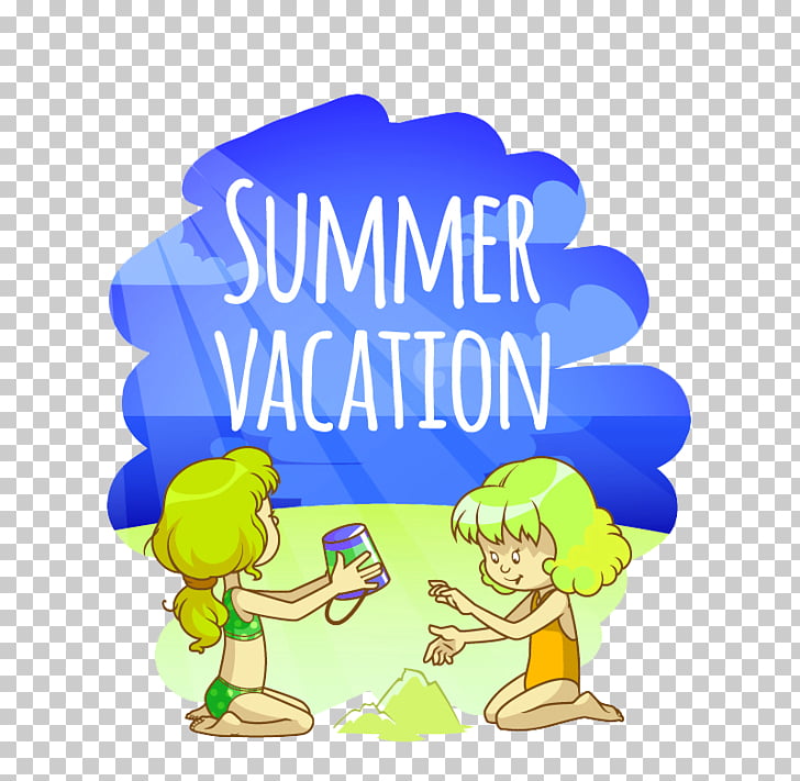 Cartoon Euclidean Illustration, Retro beach two girls PNG.