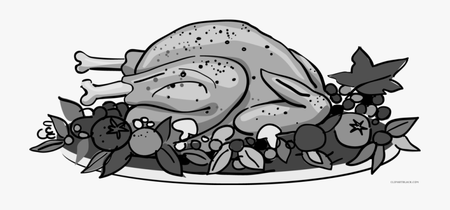 Roasted Thanksgiving Turkey Animal Free Black White.