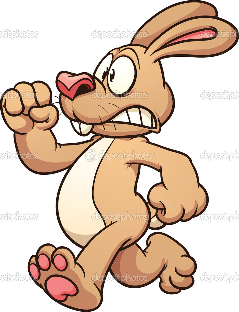 Scared Cartoon Running Rabbit Clipart.