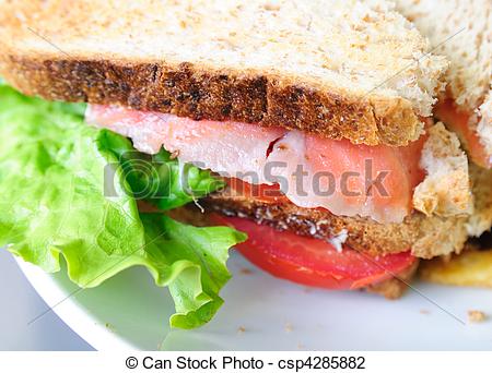 Clip Art of Fresh Salmon Sandwich and French fries csp4285882.