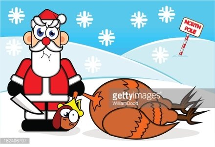 Santa and dead turkey Clipart Image.