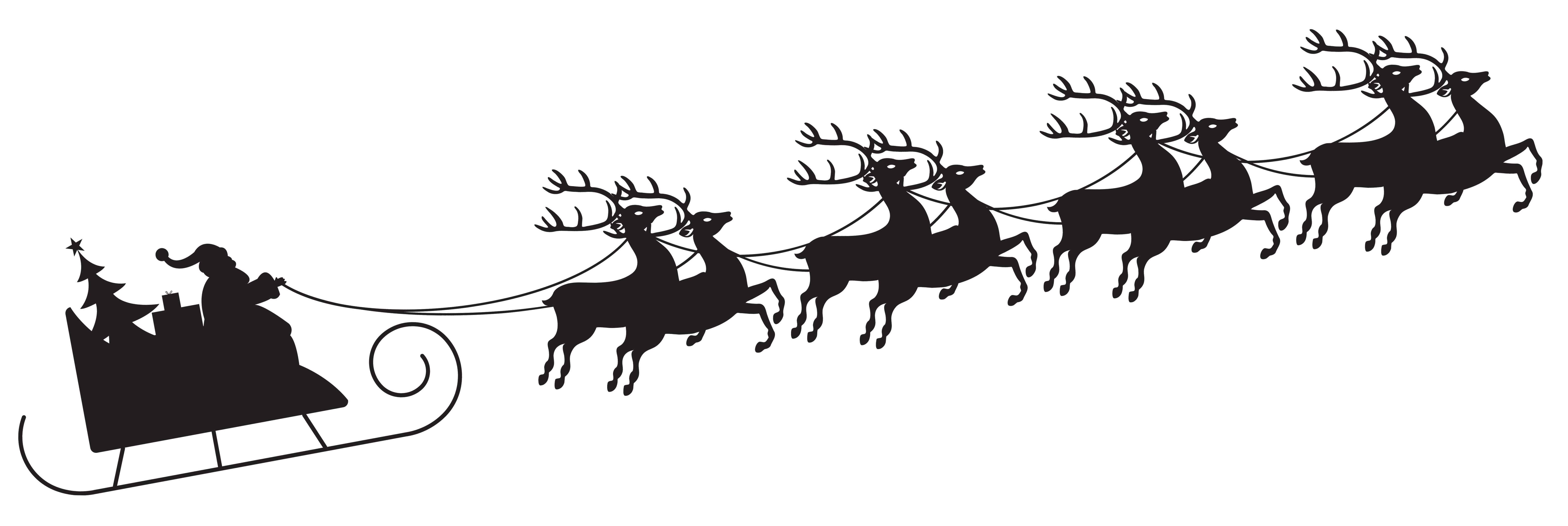 Reindeer Santa Claus Silhouette Sled Clip art.