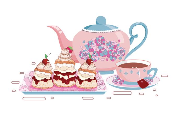 Set of Tea Cups and Scone Vectors.