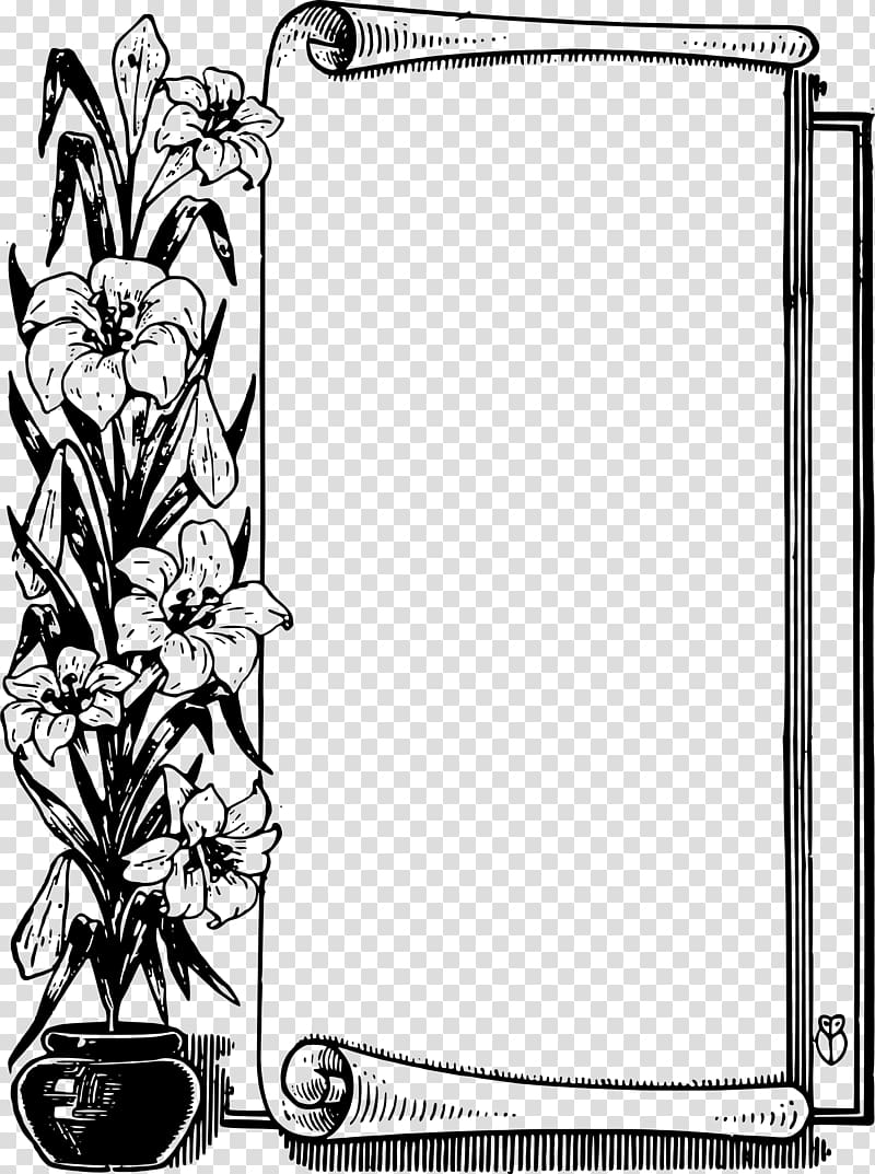 Flower Scroll , black border transparent background PNG.