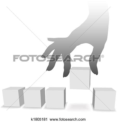 Clipart of Hand picks one from a selection of five copyspaces.