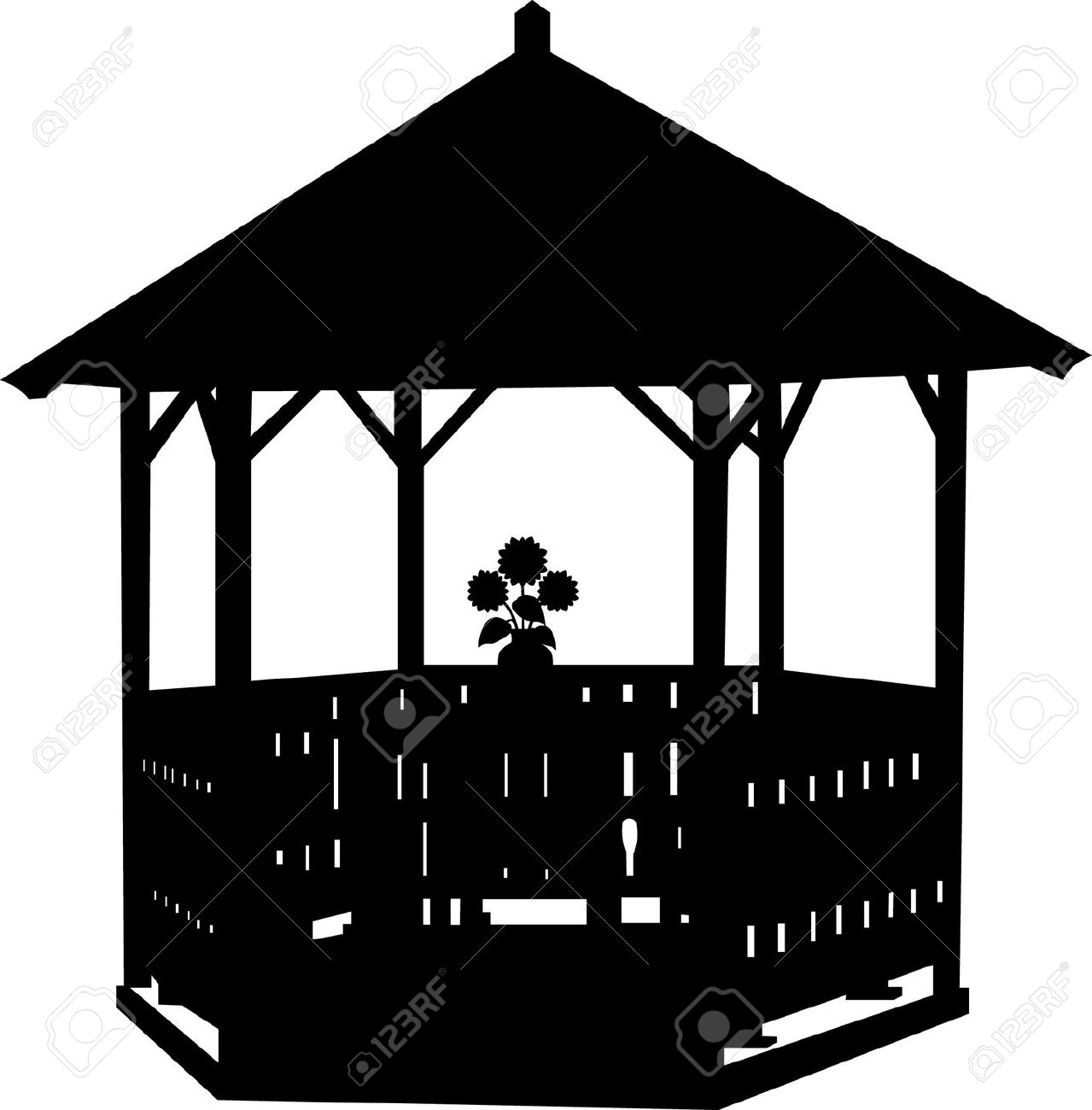 Summer House Or Arbor With Flower Silhouette Royalty Free Cliparts.