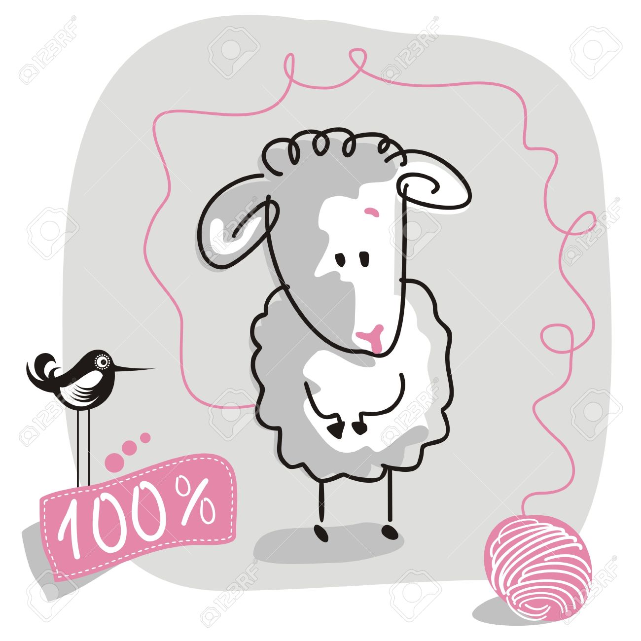 Cute Doodled Sheep With Wool Quality Label Royalty Free Cliparts.