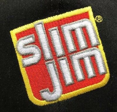 SLIM JIM TRUCKER Hat SnapBack Cap Embroidered Logo Black Red.