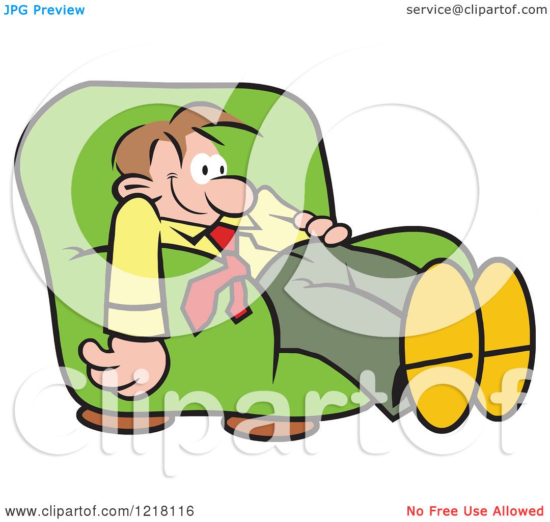 Clipart of a Happy Relaxed Man Dazing and Slouching in an Arm.