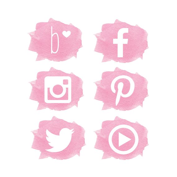 Social Media Icons // Watercolor Social Media Icons // Pink.