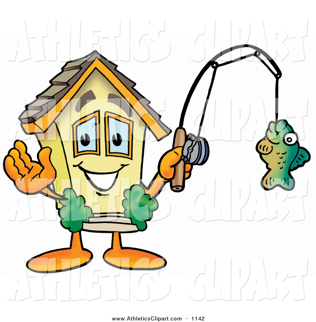 Clip Art of a Smiling House Mascot Cartoon Character Holding.