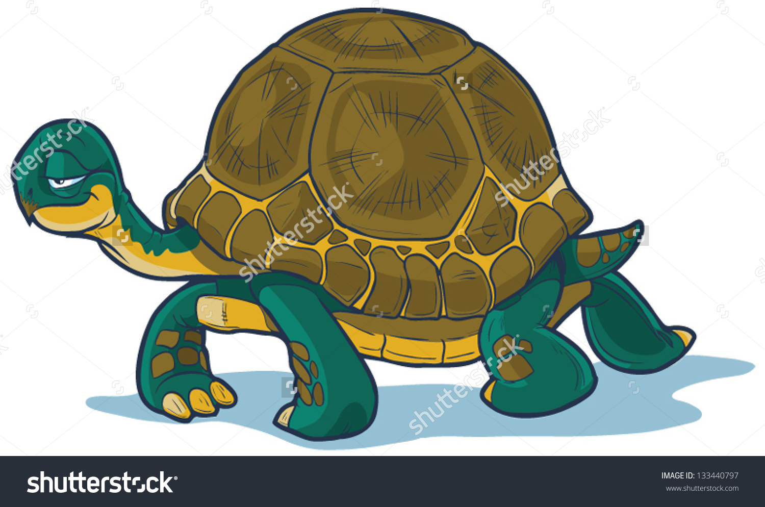 Vector Cartoon Tortoise Walking Forward Slow Stock Vector.