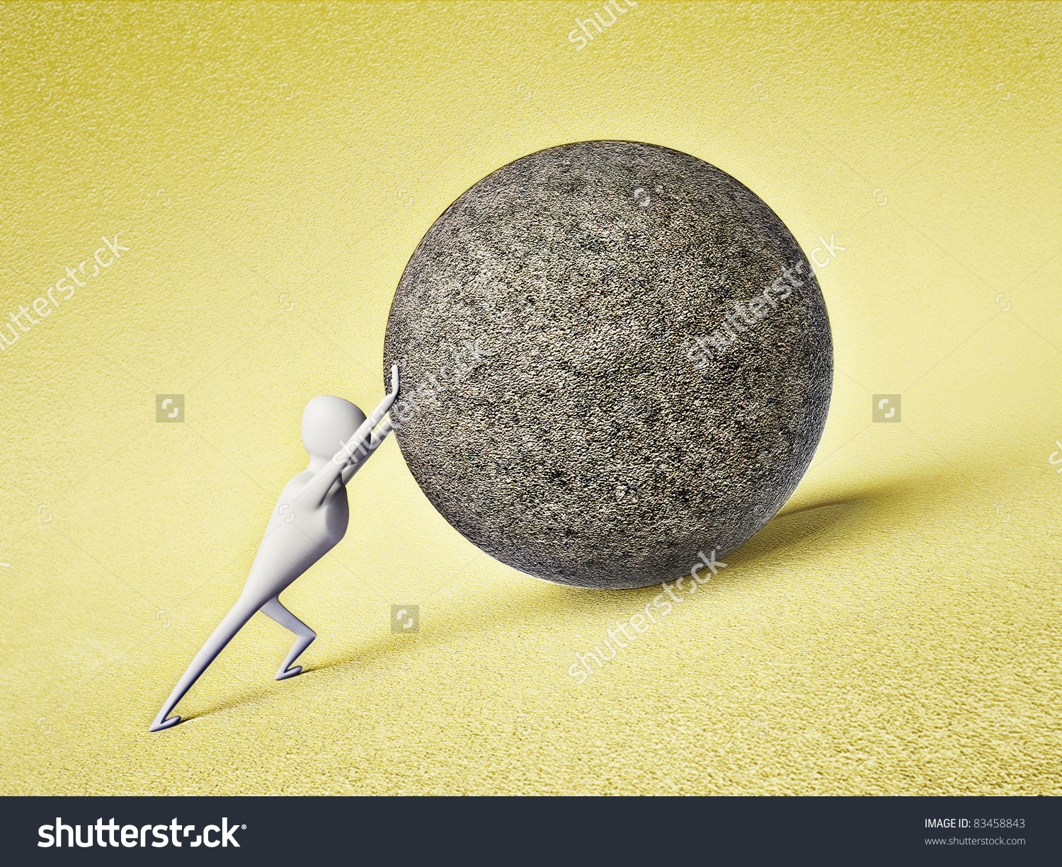 Strong Man Pushing A Large Stone Ball Stock Photo 83458843.