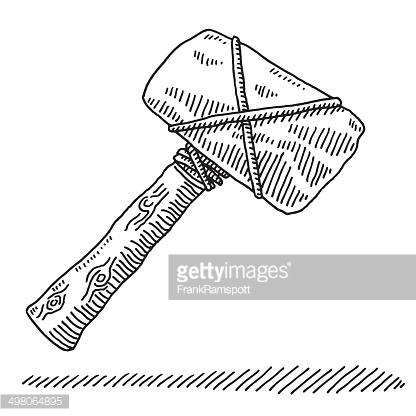 Stone Age Tool Hammer Drawing Vector Art.