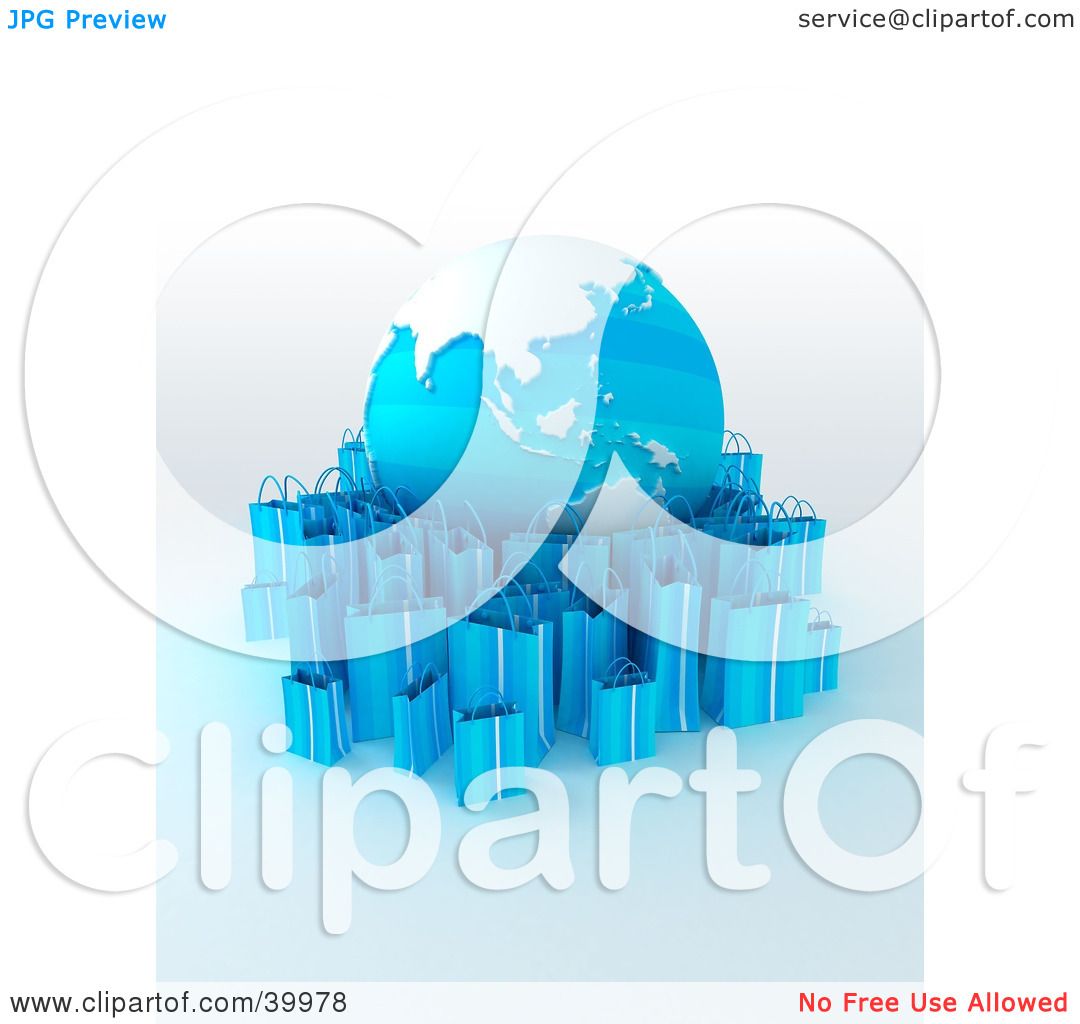 Clipart Illustration of a Globe Surrounded By Light Blue 3d.