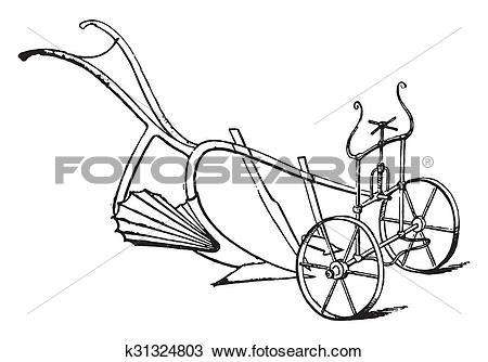 Drawing of Moldboard plow tapered, fluted, rotating, vintage.