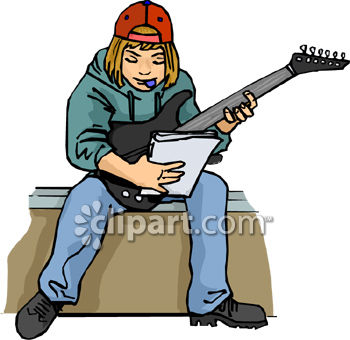 Teenage Boy Playing Electric Guitar.