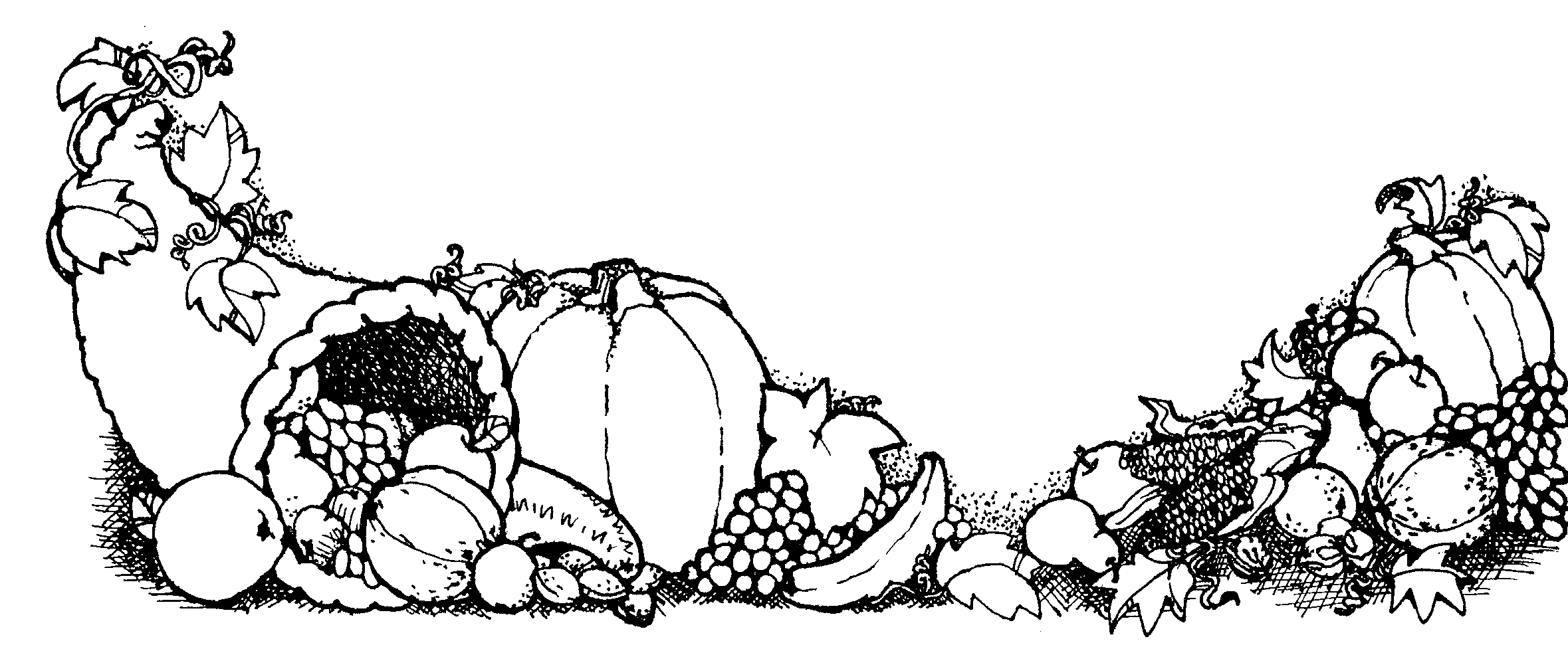 Thanksgiving dinner table black and white clipart.