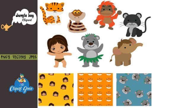 The Jungle Book, Jungle Animal Clipart, Mowgli clipart.