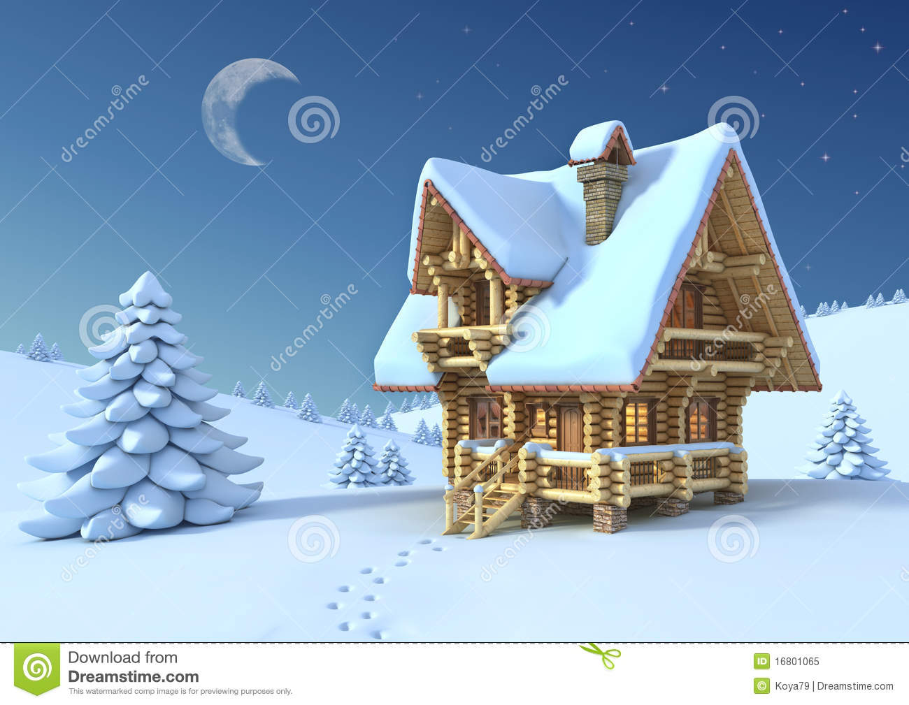 Mountain Hut In The Winter Scene Royalty Free Stock Photo.