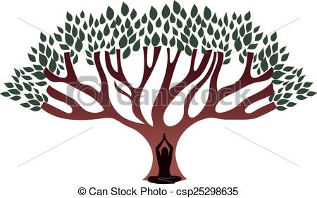 Vectors of Woman meditate under the big thick tree csp25298635.