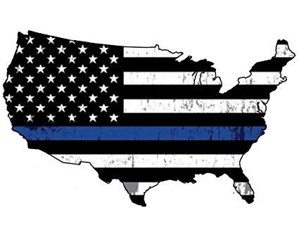 Blue Lives Matter Thin Blue Line Police Officer United States Outline Flag  Vinyl Decal Bumper Sticker For Car Truck RV SUV & Boats Window Support Of.