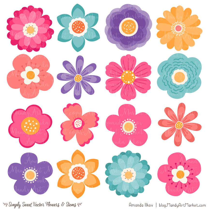 3 Flowers Clipart.